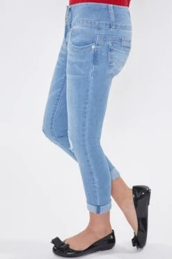 Girls WannaBettaFit 3-Button Roll Cuffed Distressed Skinny Jeans -Wana Fashion Shop GP222941 2034 3