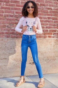 Girls Exposed Buttons High Rise Skinny Jean -Wana Fashion Shop GP232741 N1241 1