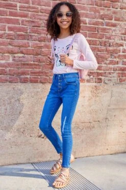 Girls Exposed Buttons High Rise Skinny Jean -Wana Fashion Shop GP232741 N1241 5