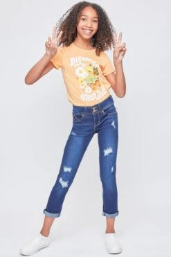 Girls Sustainable WannaBettaFit 2-Button Double Cuffed Skinny Jeans -Wana Fashion Shop GP243051 S2786 1