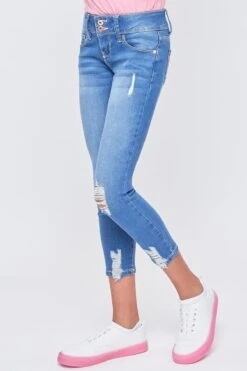 Girls Essential 2-Button Anklet Jeans W/Distressed Hem -Wana Fashion Shop GP245541 M2783 2