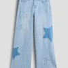 Girls Star Patchwork Wide Leg Jeans -Wana Fashion Shop GP271066 36L 2