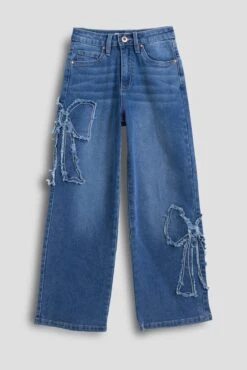 Girls Bella Bow Patchwork Wide Jeans