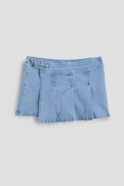 Girls Asymmetrical Pleated Denim Skort