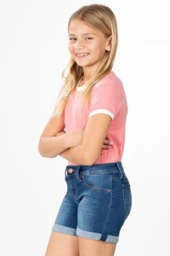 Girls Rolled Cuff Denim Shorts -Wana Fashion Shop GS39973 658 1