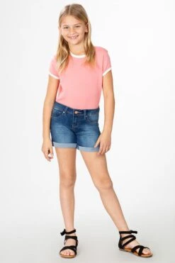 Girls Rolled Cuff Denim Shorts -Wana Fashion Shop GS39973 658 4