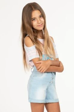 Girls Love Button-FlyCuffed Denim Shorts 7 Girls Love Button-FlyCuffed Denim Shorts -Wana Fashion Shop GS57746 1036 3