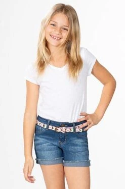 Girls Essential Fray Cuffed Shorts With Belt