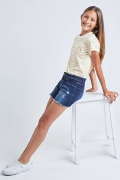 Girls Essential Fray Hem Shorts -Wana Fashion Shop GS62541 S2057 5 Custom