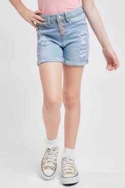 Girls EssentialRip And Self Repair Cuffed Shorts -Wana Fashion Shop GS69850 L2541 2