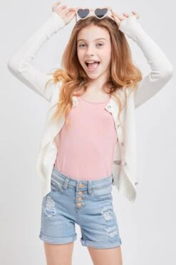 Girls EssentialRip And Self Repair Cuffed Shorts