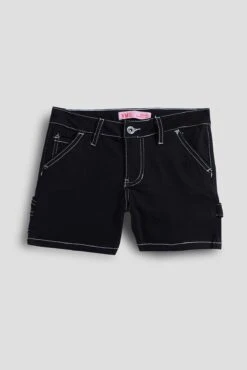 Girls Contrast Stitch Carpenter Shorts -Wana Fashion Shop GS72008 BLACK 1 44d0603d c96a 4835 8b87 65aca74444cb