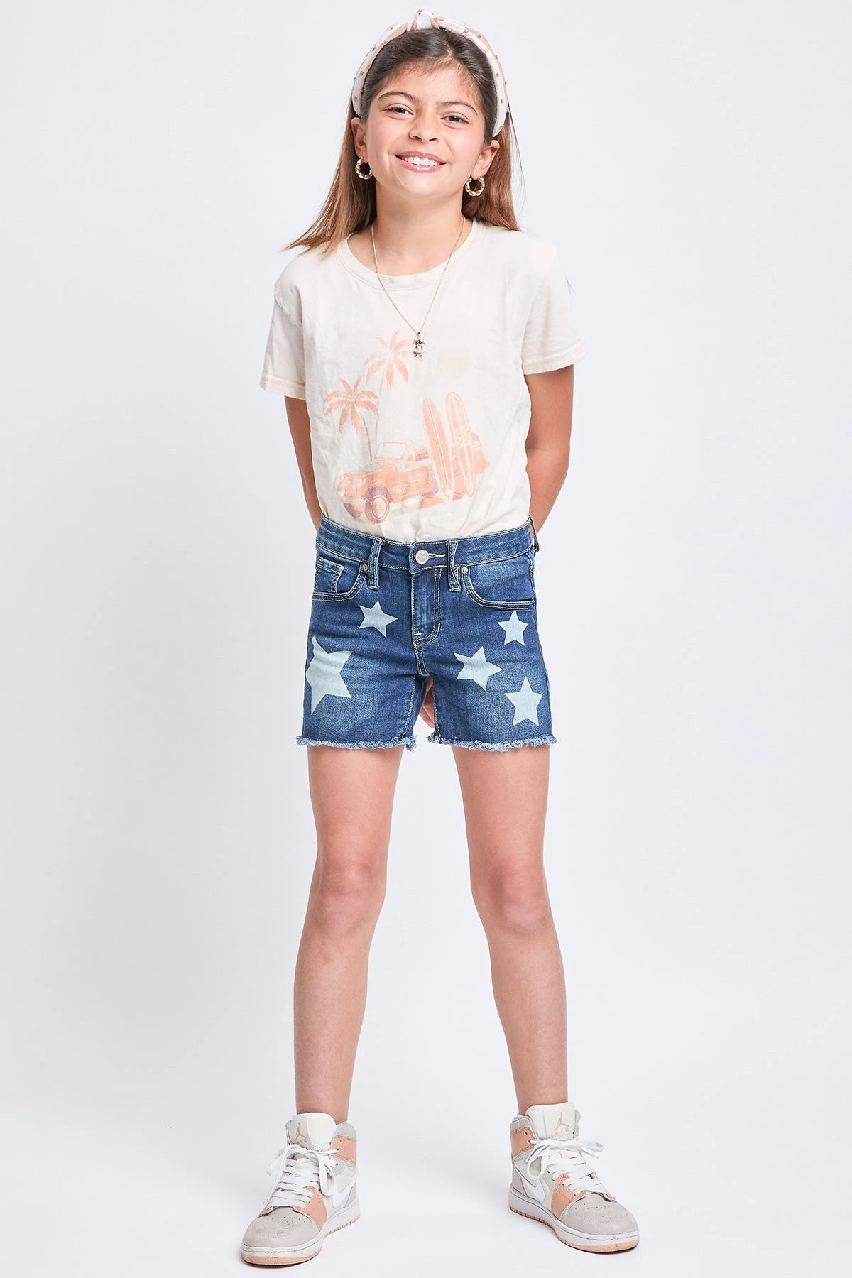 Girls Star Print Fray Hem Shorts 4 Girls Star Print Fray Hem Shorts - Image 2