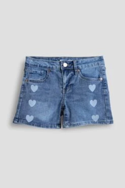 Girls Hearts-Club Print Denim Shorts