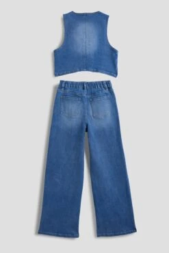 Girls Cece Denim Vest & Wide Leg Jeans Set 7 Girls Cece Denim Vest & Wide Leg Jeans Set -Wana Fashion Shop GY10066 08M 1