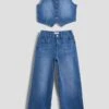 Girls Cece Denim Vest & Wide Leg Jeans Set -Wana Fashion Shop GY10066 08M 2