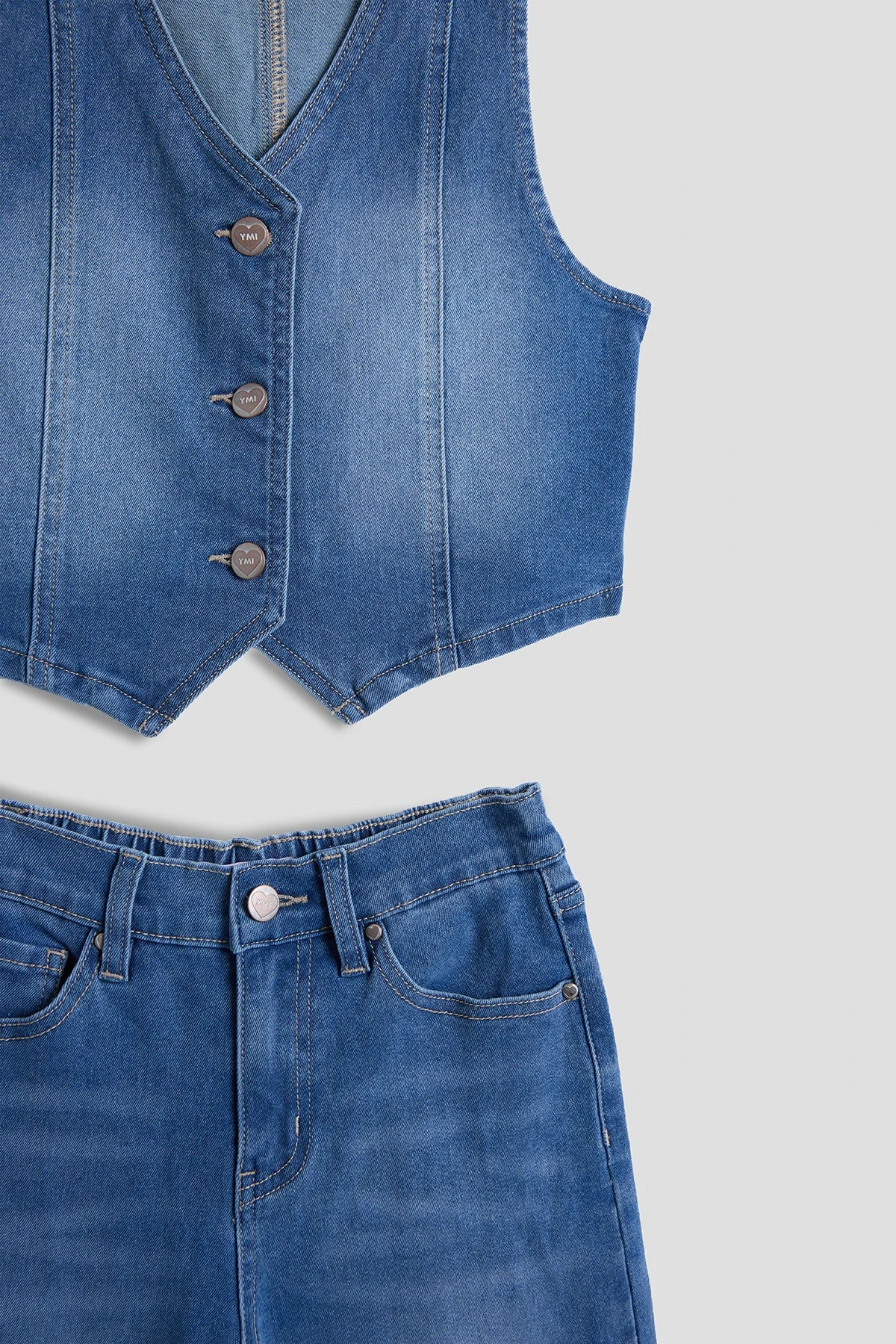 Girls Cece Denim Vest & Wide Leg Jeans Set 4 Girls Cece Denim Vest & Wide Leg Jeans Set - Image 2