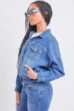 Women's 80's Style Denim Jacket With Elastic Hem -Wana Fashion Shop J107776 M36 3