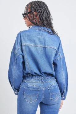 Women's 80's Style Denim Jacket With Elastic Hem -Wana Fashion Shop J107776 M36 4