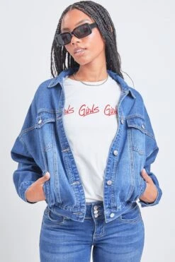 Women's 80's Style Denim Jacket With Elastic Hem -Wana Fashion Shop J107776 M36 5