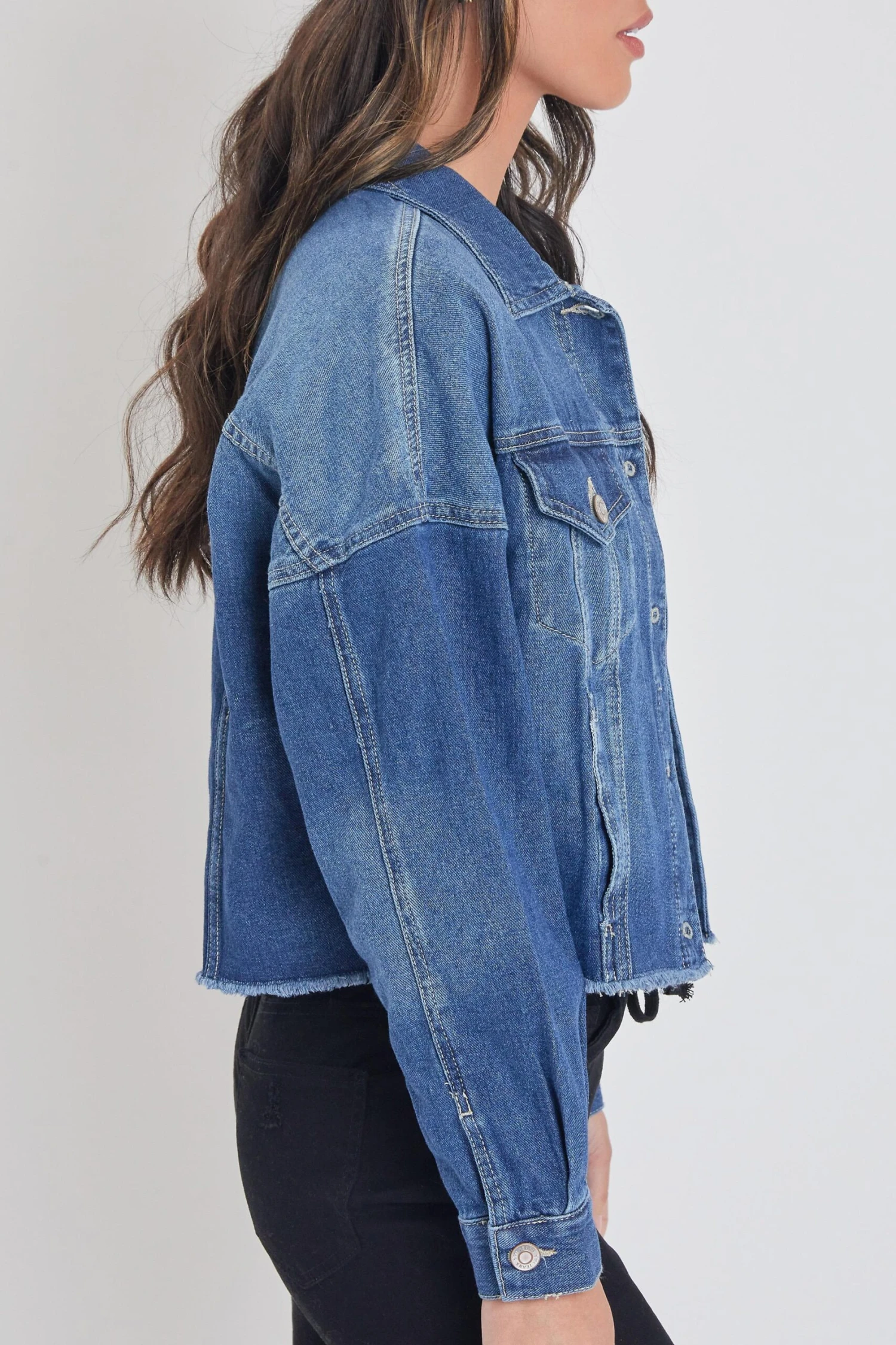 Women's Denim Jacket With Raw Hem 4 Women's Denim Jacket With Raw Hem - Image 2