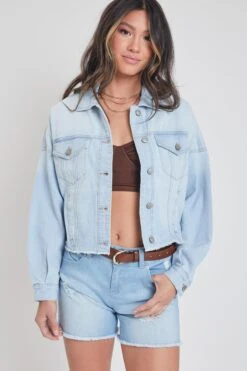 Women's Denim Jacket With Raw Hem 17 Women's Denim Jacket With Raw Hem -Wana Fashion Shop J108076 55 2