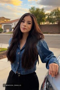 Women's Oversized Denim Jacket -Wana Fashion Shop J108276 M Medium Blue OVERSIZED DENIM JACKET NESSA SMALLS 2