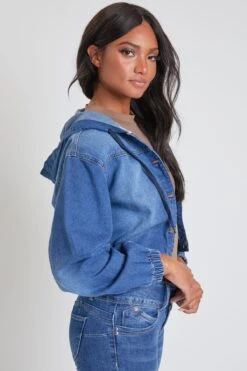 Women's Crop Hooded Denim Jacket Deal -Wana Fashion Shop J108376 185 2