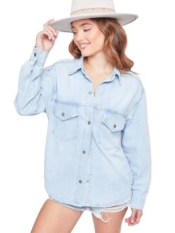 Women's Long Sleeve Denim Oversized Shacket -Wana Fashion Shop J1090DSH 36Qs