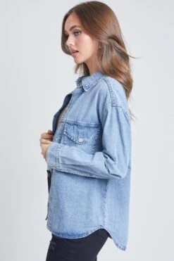 Women's Long Sleeve Denim Oversized Shacket -Wana Fashion Shop J1090DSH 1646 3