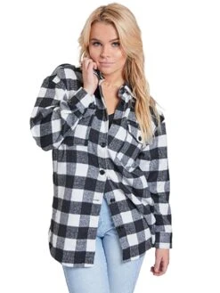 Women's Long Sleeve Plaid Oversized Shacket -Wana Fashion Shop J1091PSH BWBPL