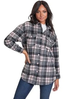 Women's Long Sleeve Plaid Oversized Shacket -Wana Fashion Shop J1091PSH PNKPL