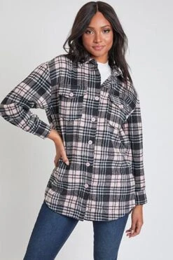 Women's Long Sleeve Plaid Oversized Shacket -Wana Fashion Shop J1091PSH PNKPL 1