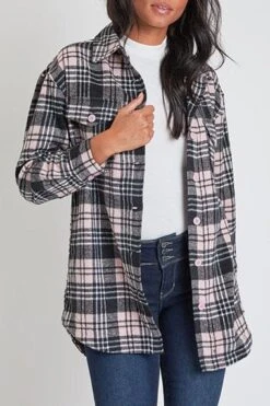 Women's Long Sleeve Plaid Oversized Shacket -Wana Fashion Shop J1091PSH PNKPL 2