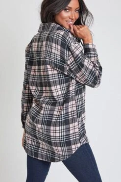 Women's Long Sleeve Plaid Oversized Shacket -Wana Fashion Shop J1091PSH PNKPL 3