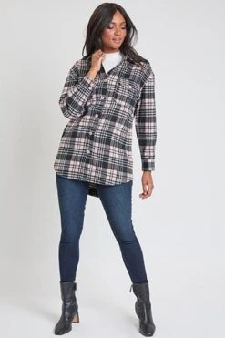 Women's Long Sleeve Plaid Oversized Shacket -Wana Fashion Shop J1091PSH PNKPL 4