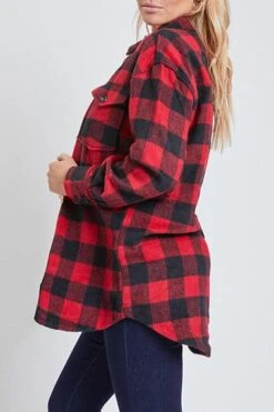 Women's Long Sleeve Plaid Oversized Shacket -Wana Fashion Shop J1091PSH 2772 2
