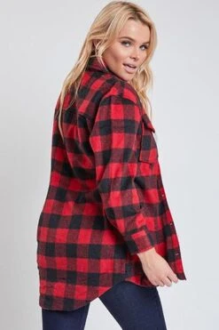 Women's Long Sleeve Plaid Oversized Shacket -Wana Fashion Shop J1091PSH 2772 3