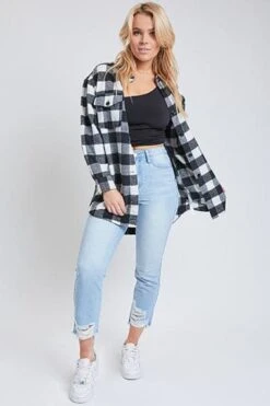 Women's Long Sleeve Plaid Oversized Shacket -Wana Fashion Shop J1091PSH 2773 1
