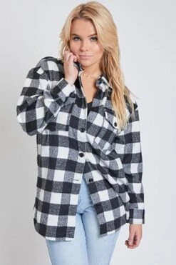 Women's Long Sleeve Plaid Oversized Shacket -Wana Fashion Shop J1091PSH 2773 2