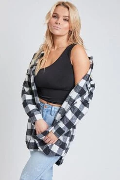 Women's Long Sleeve Plaid Oversized Shacket -Wana Fashion Shop J1091PSH 2773 5