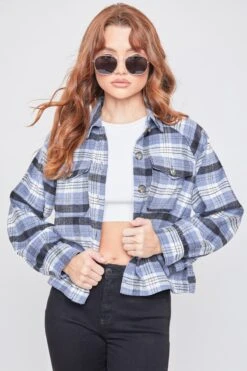 Women's Cropped Boxy Fit Shacket -Wana Fashion Shop J1092PSH BLUPL 1