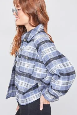 Women's Cropped Boxy Fit Shacket -Wana Fashion Shop J1092PSH BLUPL 2