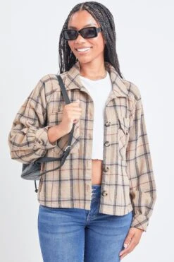 Women's Cropped Boxy Fit Shacket -Wana Fashion Shop J1092PSH CBRPL 2