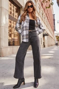 Women's Oversized Plaid Flannel Shacket 29 Women's Oversized Plaid Flannel Shacket -Wana Fashion Shop J1115PSH GRYP P159868 08W LS1 68217fd2 e3ea 4e7a 87d4 ae6fef7ab142