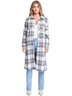 Women's Plaid Shacket Long Duster -Wana Fashion Shop J1116PSH GRYPL 1 34b75a91 50e2 471a 96c3 20d409cd0678