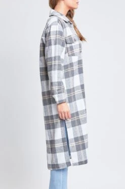 Women's Plaid Shacket Long Duster -Wana Fashion Shop J1116PSH GRYPL 4