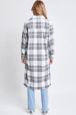 Women's Plaid Shacket Long Duster -Wana Fashion Shop J1116PSH GRYPL 5