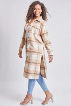 Women's Plaid Shacket Long Duster -Wana Fashion Shop J1116PSH KHAPL 5