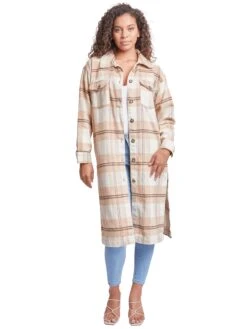 Women's Plaid Shacket Long Duster -Wana Fashion Shop J1116PSH KHAPL 6